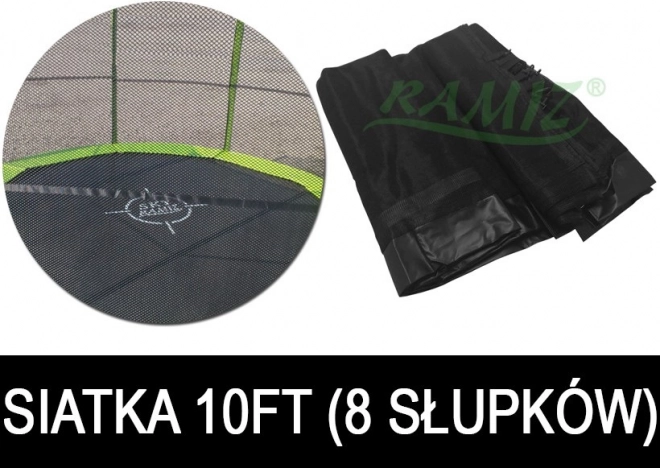 Beskyttelsesnet til trampolin SKYRAMIZ 305 cm (10 ft), 8 stolper, sort
