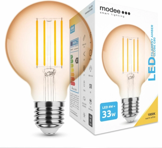 Modee LED filamentpære Amber Globe G80 4W E27, 360 lm, varm hvid