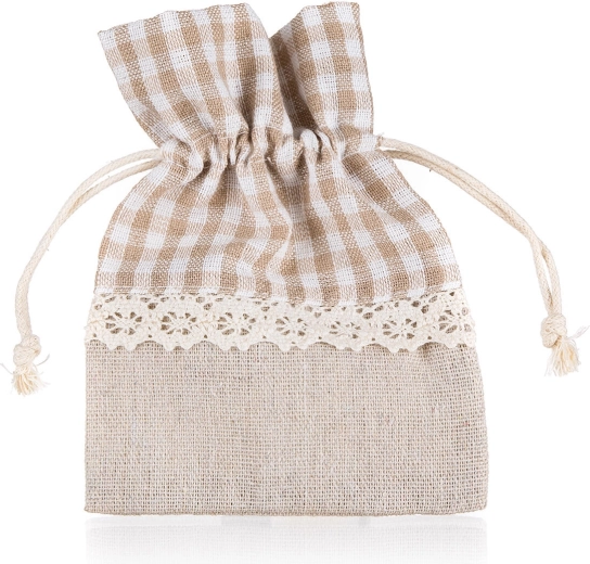 Dekorativ bomuldspose med lys brun-beige tern 10 × 13 cm