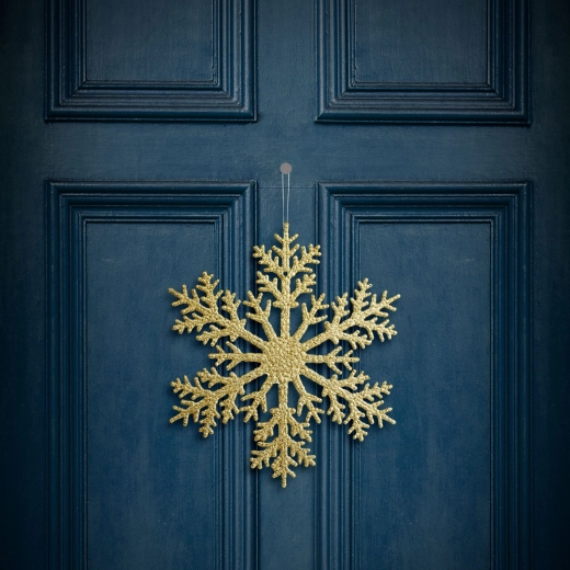 Juleophæng med snefnug i guld, 31 cm