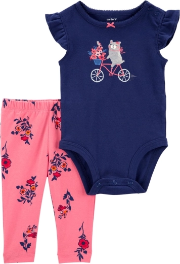 Carter's 2-delt babysæt – kortærmet body og leggings navy bike (pige)