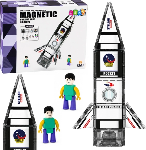 Magnetiske konstruktionsdele – rumraket med astronautfigur (26 stk.)