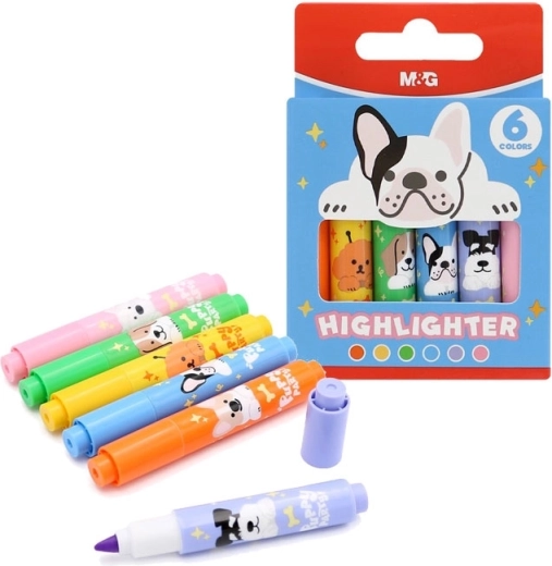 Mini overstregningstuscher Puppy Party, sæt med 6 stk.