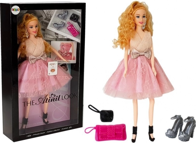 Dukkemodel blondine 28 cm med håndtaske og pumps