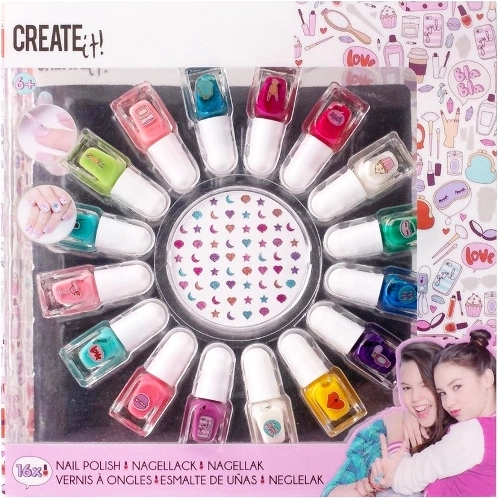 Create It! neglelak – sæt med 16 farver og dekorationer