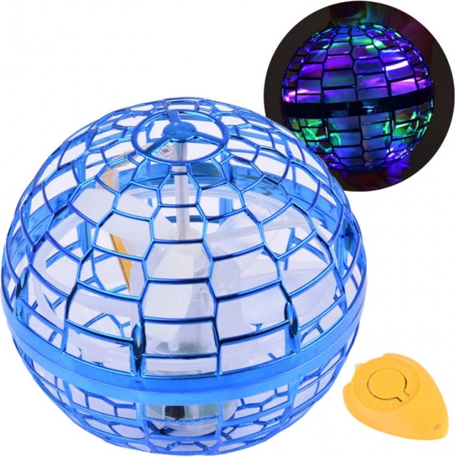 Flyvende UFO-kugle med LED og håndstyring – Blå