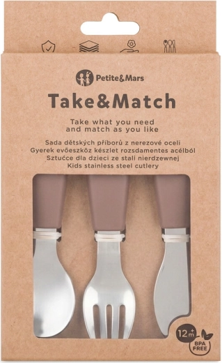 Petite&Mars sæt med børnebestik i rustfrit stål Take&Match Velvet latte 12m+