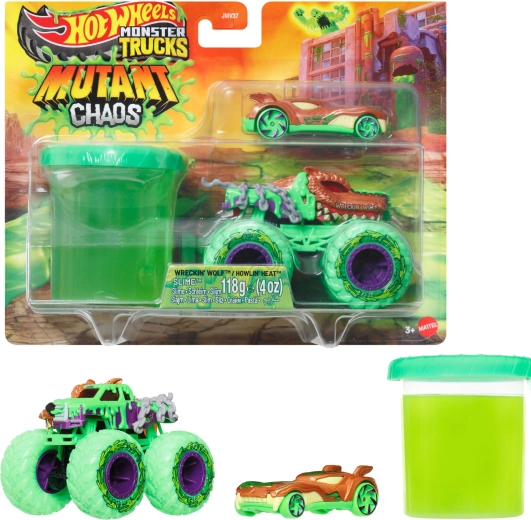 Hot Wheels monster truck Mutant Chaos med 2 køretøjer og slim - 1 stk.
