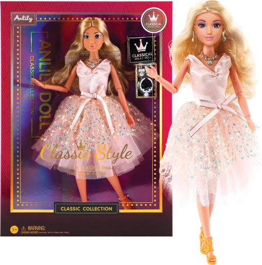 Mode-dukke i lyserød festkjole