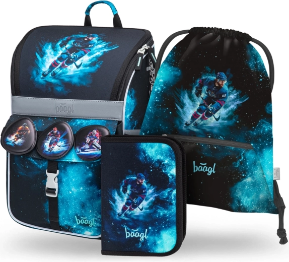 Baagl skolesæt Zippy Hockey – skoletaske, penalhus og pose