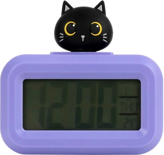 Lilla digitalt vækkeur med kat