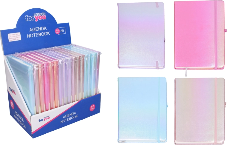 Linjeret notesbog A5, 80 sider, assorterede farver - 1 stk.