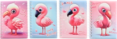 Notesbog med flamingomotiv, spiralryg 13 × 17,5 cm