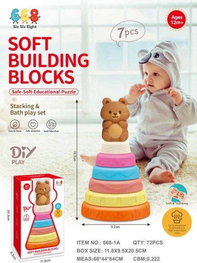 Farverig blød sensorisk pyramide med bamse