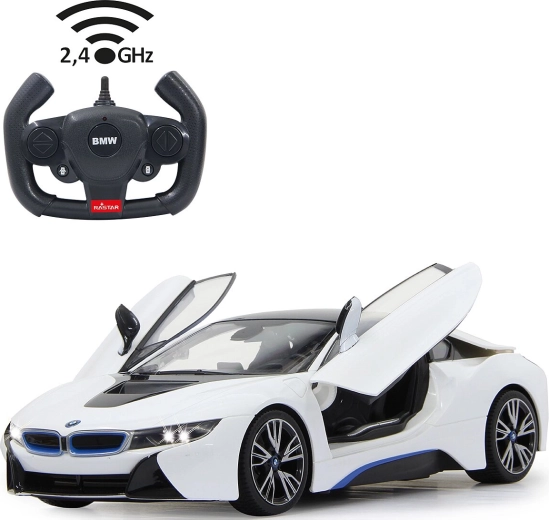 Jamara BMW i8 fjernstyret bil 1:14 hvid 2,4 GHz med åbnebare døre