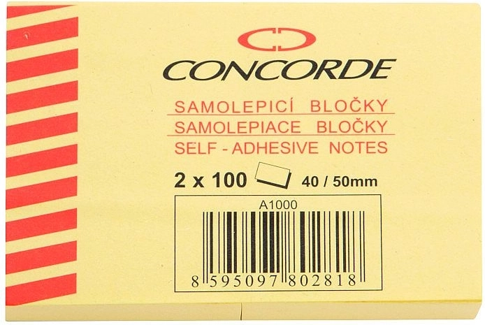 Selvklæbende blok gul 40 × 50 mm CONCORDE, 2 × 100 ark