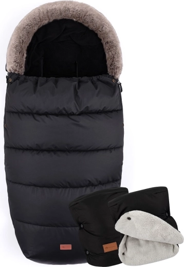 Petite&Mars vinterkørepose 4i1 Comfy Forever black + håndmuffe Jasie ink black