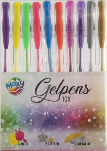 Moxy sæt gelpenne 10 stk – metalliske, pastelfarvede og neonfarver