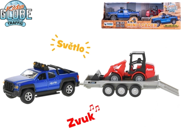 Kids Globe Traffic SUV med tilbagestræk, lys og lyd, med aftagelig trailer og gravko 30 cm