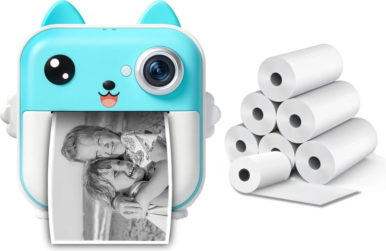 Instantkamera med termisk mini-printer 48 Mpx, blå (inkl. 6 ruller)