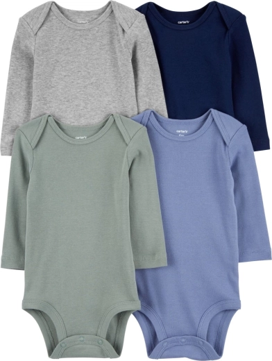 Carter’s sæt med bodyer med lange ærmer til drenge, blå/grøn/grå, 4 stk., str. 56
