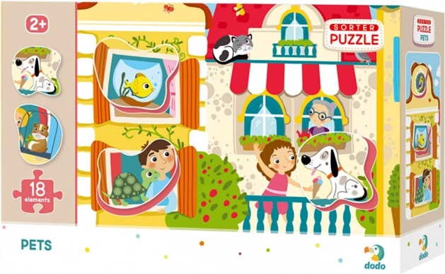 Sorteringspuslespil 18 brikker – husdyr