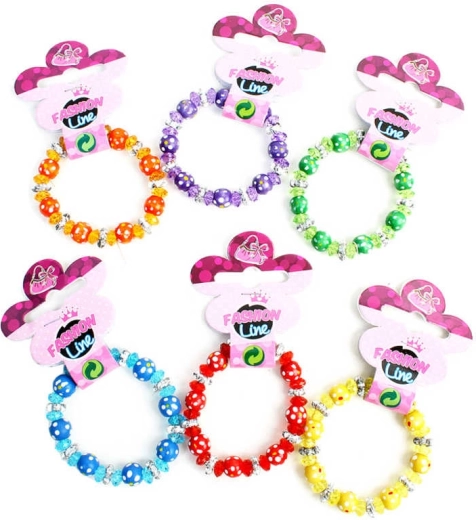 Elastisk børnearmbånd med træ- og plastperler - 1 stk.