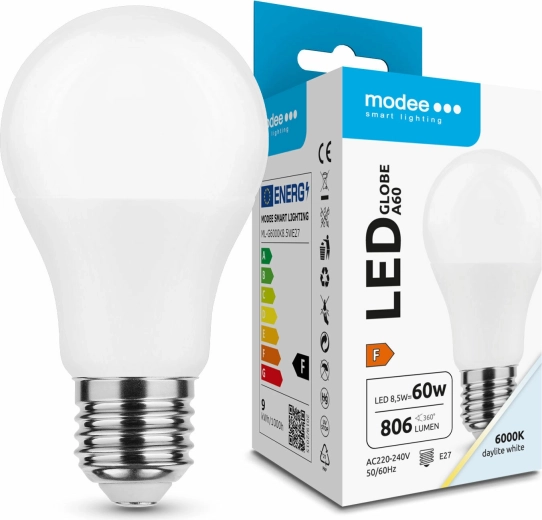 LED pære E27 8,5 W kold hvid MODEE SMART LIGHTING Globe A60