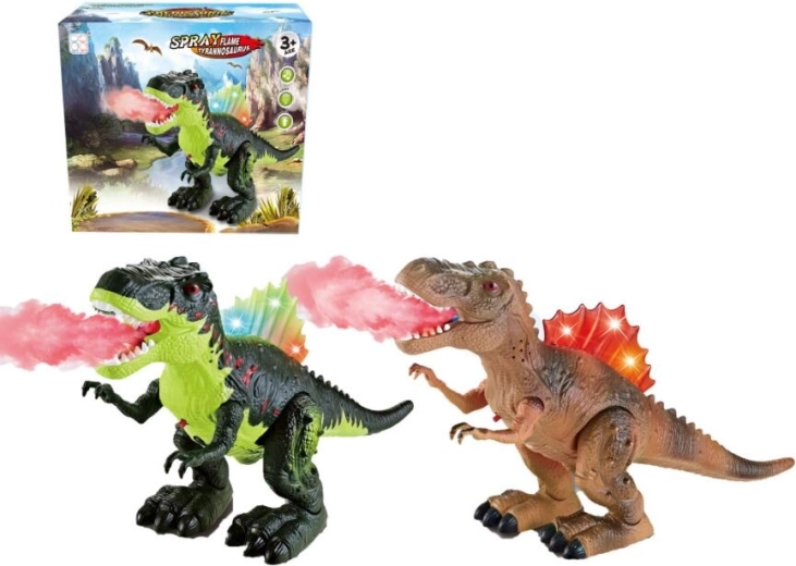 Dinosaur med tågedamp samt lys- og lydeffekter