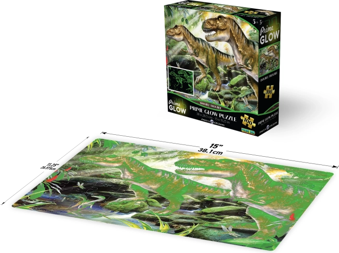 Lysende 3D-puslespil – dobbelt dinosaurus-katastrofe, 100 brikker