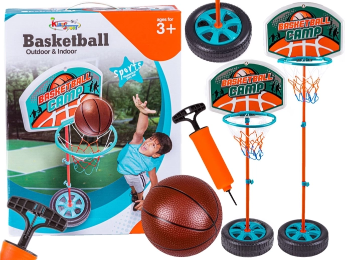 Børne-basketkurv på stander med bold og pumpe