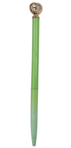 Metalpen 16 cm med hjerte-motiv og diamantdekoration