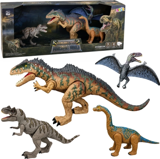 Sæt med realistiske dinosaurer med bevægelige lemmer og T-Rex-lyde