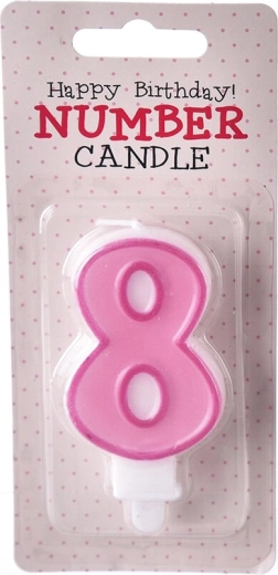 Kagelys nummer 8 i pink 7 cm