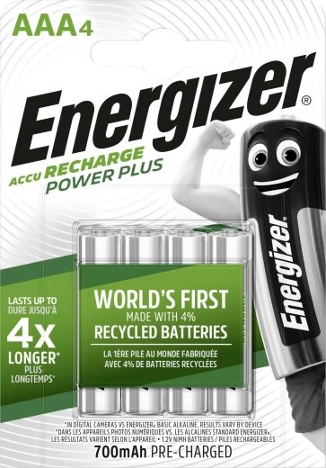 Energizer Power Plus AAA genopladelige batterier 700 mAh, 4 stk.