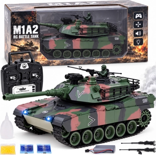 Fjernstyret tank Abrams M1A1 RC 2,4 GHz 45 cm – skydning, røg, lyd og lys