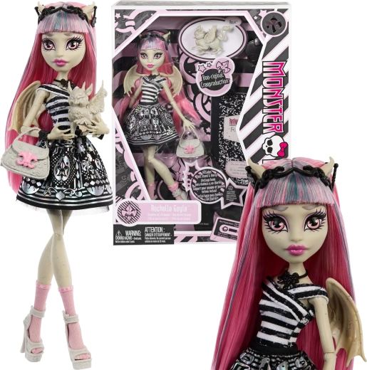 Monster High dukke Rochelle Goyle 26 cm Creeproduction med tilbehør og kæledyret Roux