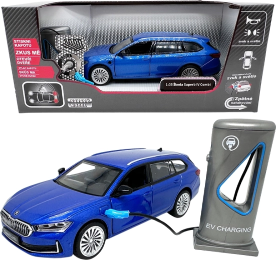 Metalmodel Škoda Superb IV Combi med ladestation, blå 1:35
