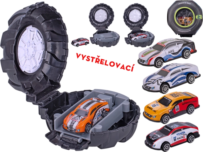 Metal sportsbil med affyrbar dæk-mekanisme 6,5 cm