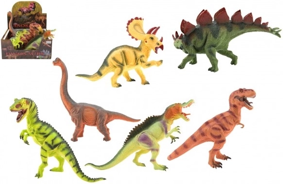 Sæt med plastikdinosaurer 25–32 cm, 6 figurer i boks