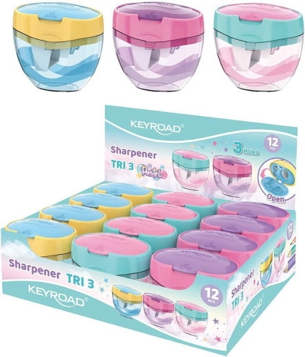 Keyroad Tri Plus blyantspidser pastel, tre-huls med stor beholder