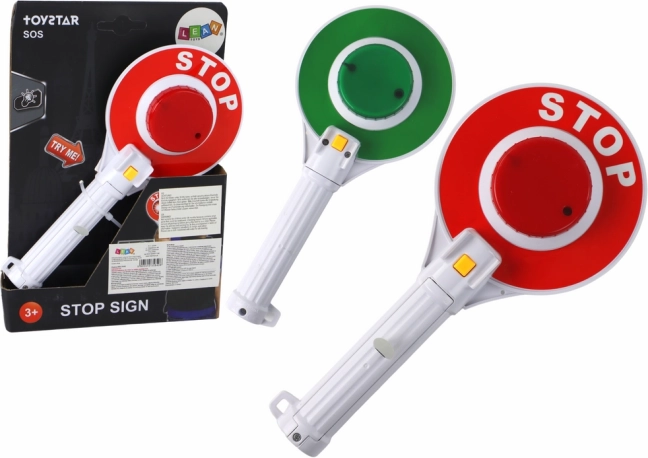 Politiets stop-/køreskive til børn – dobbeltsidet med lys (stop/kør)