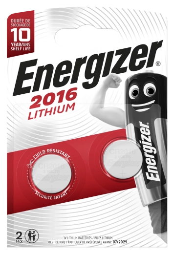 Lithium knapcellebatteri CR2016 3 V, 100 mAh, 2 stk – Energizer