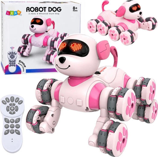 Lyserød robot-hund med fjernbetjening og 8 hjul