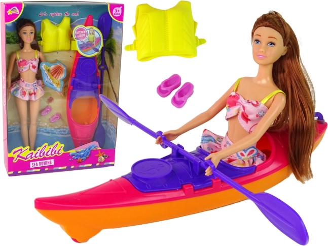 Dukkesæt med Kajak og Tilbehør - Pink