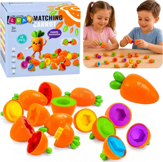 Pædagogisk gulerods-sorter – matchning af former og farver (12 stk.)