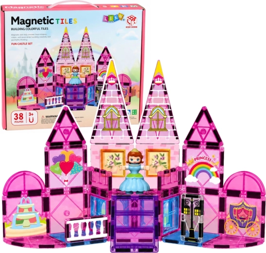 Magnetiske byggesten – prinsessens slot 38 stk. (pink)