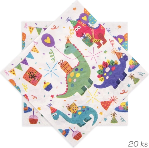 Papirservietter med dinosaurmotiv 33 × 33 cm (20 stk.)