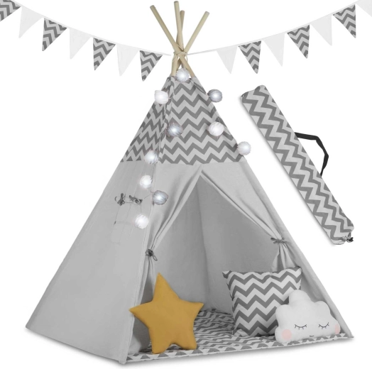 Børne-teepee med lys Nukido – grå