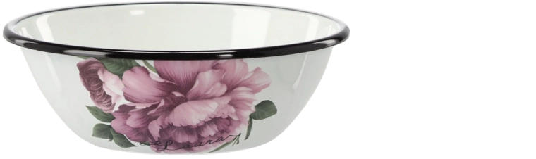 Emaljeskål Laura med motiv af hvid pæon 0,6 l, diameter 16,5 cm